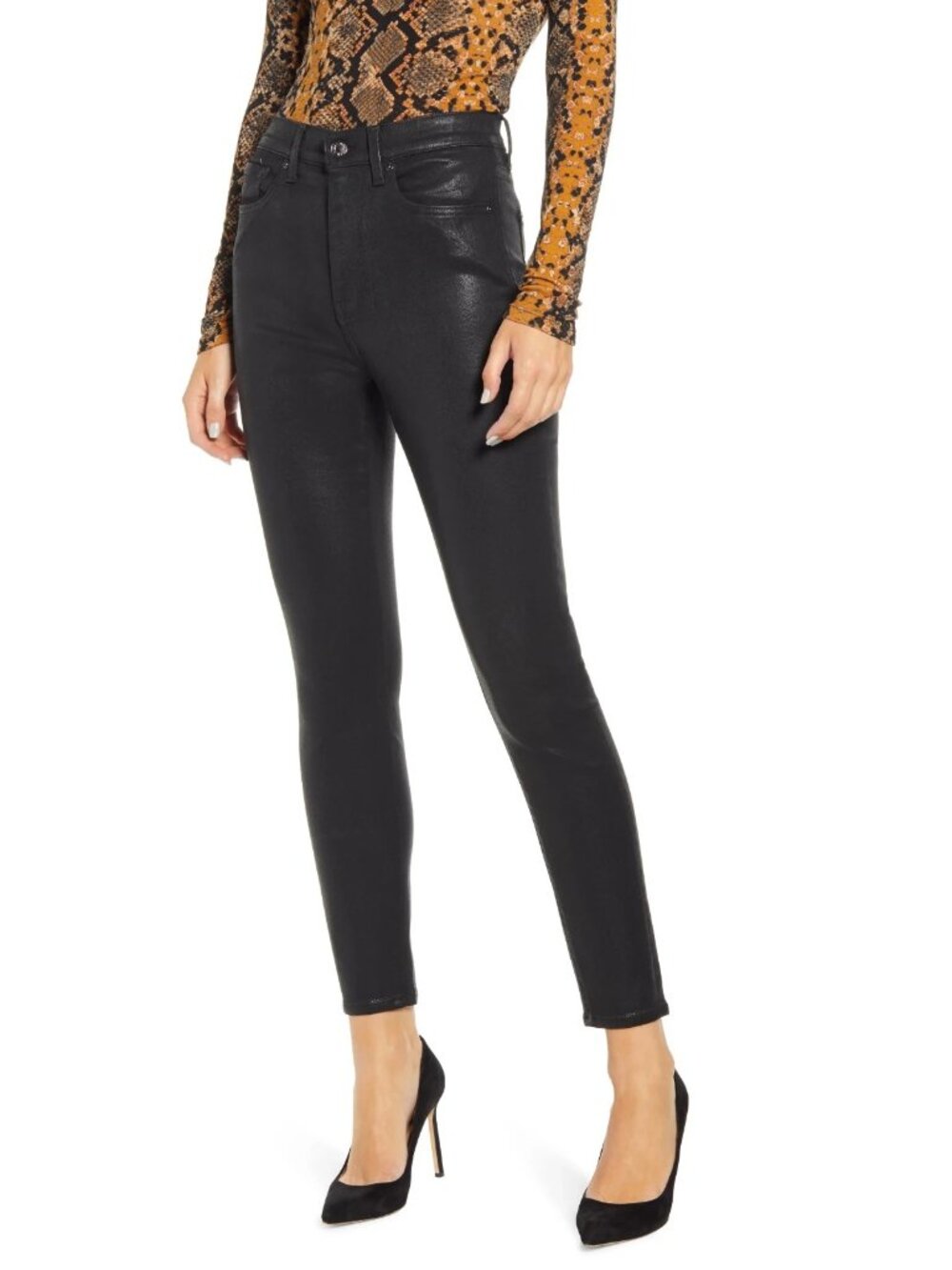 NWT 7 For All Mankind High Waist Ankle Skinny in b(air) Black Coated Jeans 28